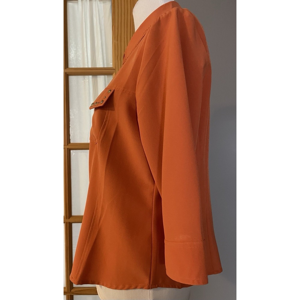 Vtg Kathy Che Button Front Shirt Women's S Studded Orange Pockets Career Casual - Picture 3 of 14